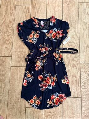 Navy Floral Wrap Dress with Tie Waist